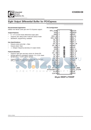 ICS9DB108 datasheet - Eight Output Differential Buffer for PCI-Express