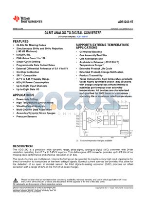 ADS1243-HT datasheet - 24-BIT ANALOG-TO-DIGITAL CONVERTER