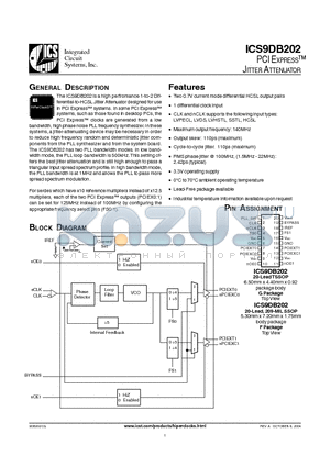 ICS9DB202CFLF datasheet - Two 0.7V current mode differential HCSL output pairs, 1 differential clock input