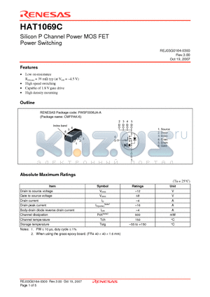 HAT1069C-EL-E datasheet - Silicon P Channel Power MOSFET Power Switching