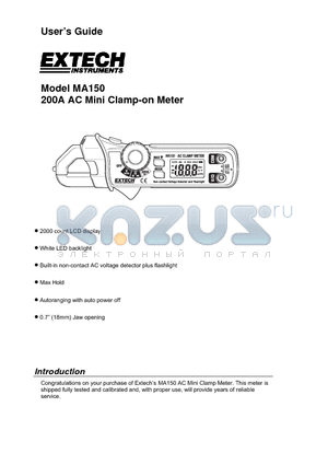 MA150 datasheet - 200A AC Mini Clamp-on Meter