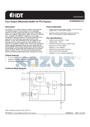 ICS9DB401C datasheet - Four Output Differential Buffer for PCI Express