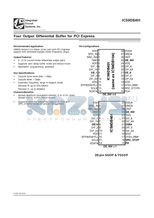 ICS9DB401 datasheet - Four Output Differential Buffer for PCI Express