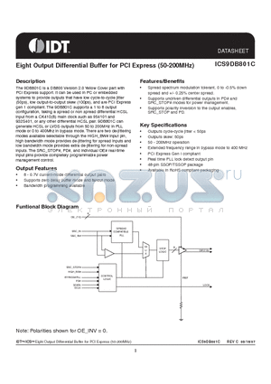 ICS9DB801CGLFT datasheet - Eight Output Differential Buffer for PCI Express (50-200MHz)