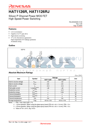 HAT1126RJ-EL-E datasheet - Silicon P Channel Power MOS FET High Speed Power Switching