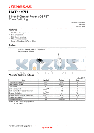 HAT1127H-EL-E datasheet - Silicon P Channel Power MOS FET Power Switching