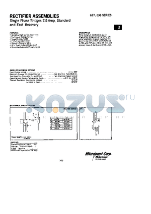 697-3 datasheet - RECTIFIERS ASSEMBLIES SINGLE PHASE BRIDGES, 7.5 AMP, STANDARD AND FAST RECOVERY