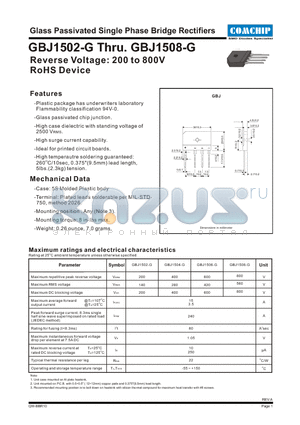 GBJ1508-G datasheet - Glass Passivated SINGLE PHASE BRIDGE Rectifier