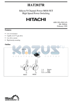 HAT2027R datasheet - Silicon N Channel Power MOS FET High Speed Power Switchin