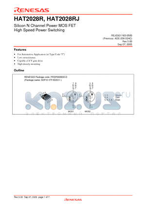 HAT2028RJ datasheet - Silicon N Channel Power MOS FET High Speed Power Switching