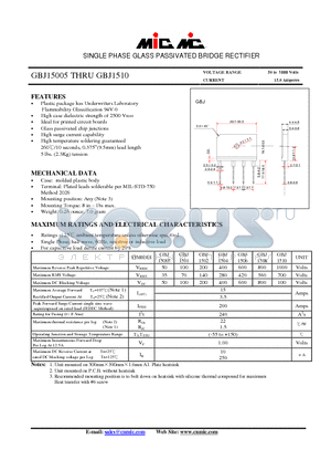 GBJ1510 datasheet - SINGLE PHASE GLASS PASSIVATED BRIDGE RECTIFIER