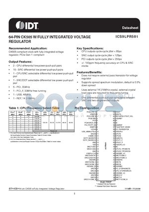 ICS9LPR501_09 datasheet - 64-PIN CK505 W/FULLY INTEGRATED VOLTAGE REGULATOR