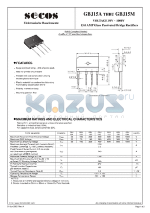 GBJ15D datasheet - 15.0 AMP Glass Passivated Bridge Rectifiers