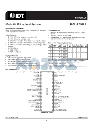 ICS9LPRS525_11 datasheet - 56-pin CK505 for Intel Systems