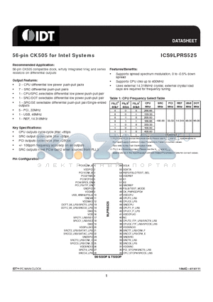 ICS9LPRS525_1107 datasheet - 56-pin CK505 for Intel Systems