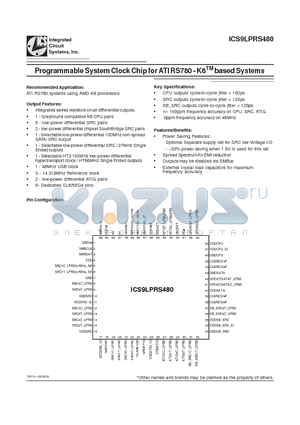 ICS9LPRS480 datasheet - Programmable System Clock Chip for ATI RS780 - K8TM based Systems