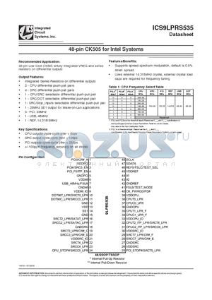 ICS9LPRS535 datasheet - 48-pin CK505 for Intel Systems