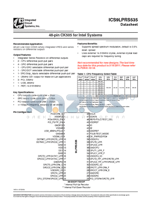 ICS9LPRS535_10 datasheet - 48-pin CK505 for Intel Systems