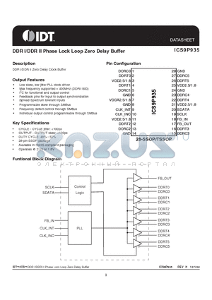 ICS9P935 datasheet - DDR I/DDR II Phase Lock Loop Zero Delay Buffer