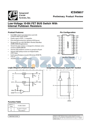 ICS9S857 datasheet - Low-Voltage 10-Bit FET BUS Switch With Internal Pulldown Resistors