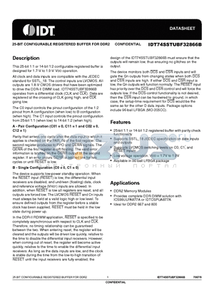 ICSSSTUAF32866B datasheet - 25-BIT CONFIGURABLE REGISTERED BUFFER FOR DDR2