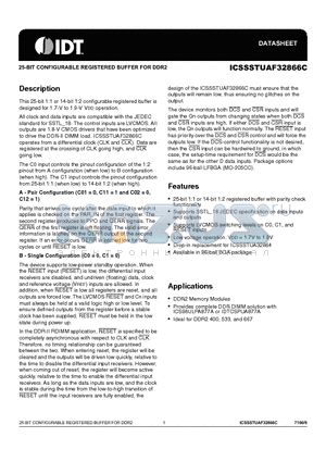ICSSSTUAF32866C datasheet - 25-BIT CONFIGURABLE REGISTERED BUFFER FOR DDR2