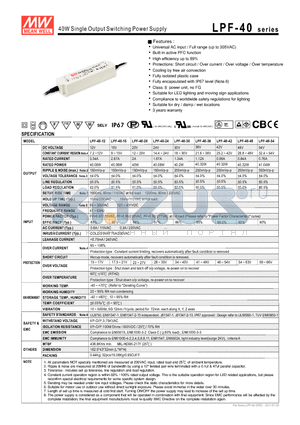 LPF-40 datasheet - 40W Single Output Switching Power Supply