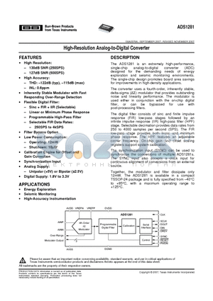 ADS1281 datasheet - High-Resolution Analog-to-Digital Converter