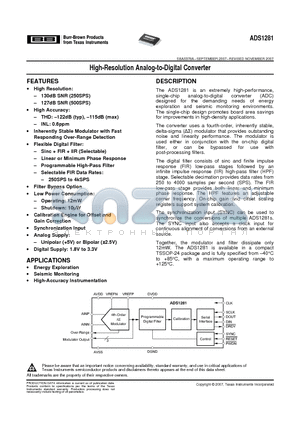ADS1281IPW datasheet - High-Resolution Analog-to-Digital Converter