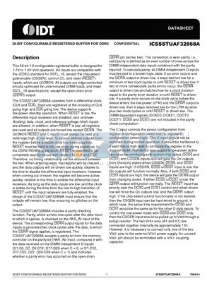 ICSSSTUAF32868AHLFT datasheet - 28-BIT CONFIGURABLE REGISTERED BUFFER FOR DDR2