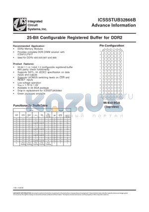 ICSSSTUB32866B datasheet - 25-Bit Configurable Registered Buffer for DDR2