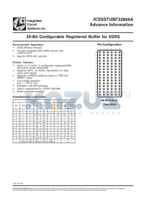 ICSSSTUBF32866A datasheet - 25-Bit Configurable Registered Buffer for DDR2