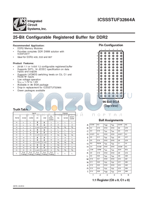 ICSSSTUF32864A datasheet - 25-Bit Configurable Registered Buffer for DDR2