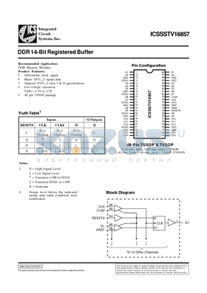 ICSSSTV16857YL-T datasheet - DDR 14-Bit Registered Buffer