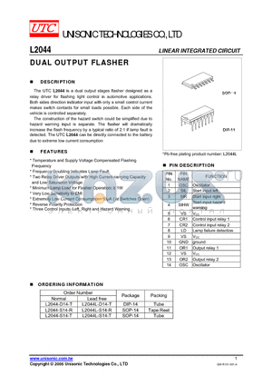 L2044 datasheet - DUAL OUTPUT FLASHER