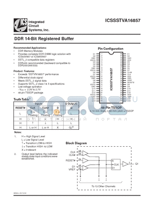 ICSSSTVA16857YGLF-T datasheet - DDR 14-Bit Registered Buffer