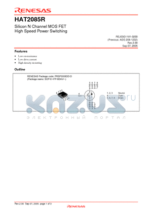 HAT2085R-EL-E datasheet - Silicon N Channel MOS FET High Speed Power Switching