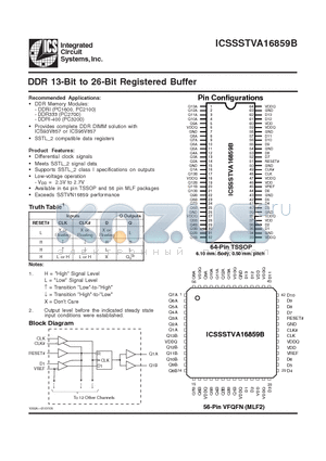 ICSSSTVA16859B datasheet - DDR 13-Bit to 26-Bit Registered Buffer