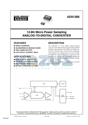 ADS1286UBG4 datasheet - 12-Bit Micro Power Sampling ANALOG-TO-DIGITAL CONVERTER