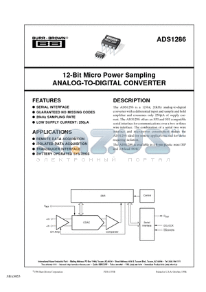 ADS1286UL/2K5 datasheet - 12-Bit Micro Power Sampling ANALOG-TO-DIGITAL CONVERTER