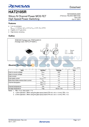 HAT2105R_11 datasheet - Silicon N Channel Power MOS FET High Speed Power Switching