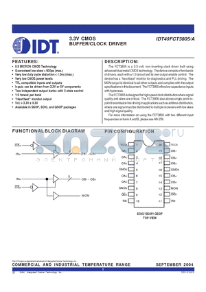 ICT49FCT3805APYI datasheet - 3.3V CMOS BUFFER/CLOCK DRIVER