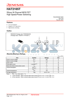HAT2105T datasheet - Silicon N Channel MOS FET High Speed Power Switching