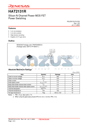 HAT2131R datasheet - Silicon N Channel Power MOS FET Power Switching
