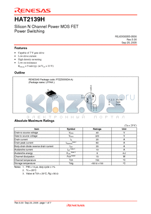 HAT2139H datasheet - Silicon N Channel Power MOS FET Power Switching