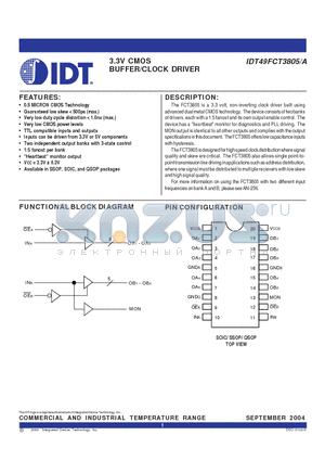 ICT49FCT3805SOI datasheet - 3.3V CMOS BUFFER/CLOCK DRIVER