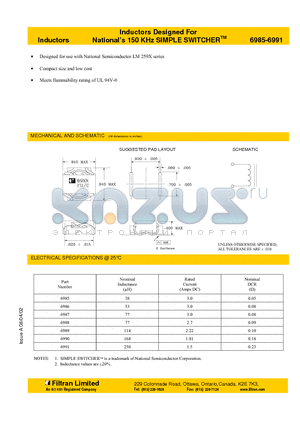 6985 datasheet - Inductors Nationals 150 KHz SIMPLE SWITCHER