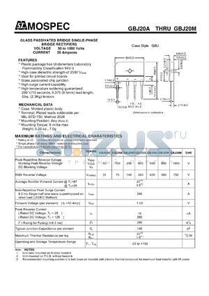 GBJ20M datasheet - GLASS PASSIVATED BRIDGE SINGLE-PHASE BRIDGE RECTIFIERS