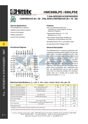 699LP5E datasheet - 7 GHz INTEGER N SYNTHESIZER CONTINUOUS (N = 56 - 519), NON-CONTINUOUS (N = 16 - 54)