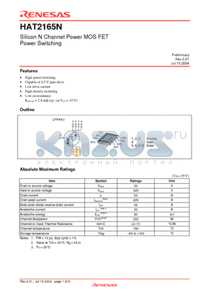 HAT2165N datasheet - Silicon N Channel Power MOS FET Power Switching